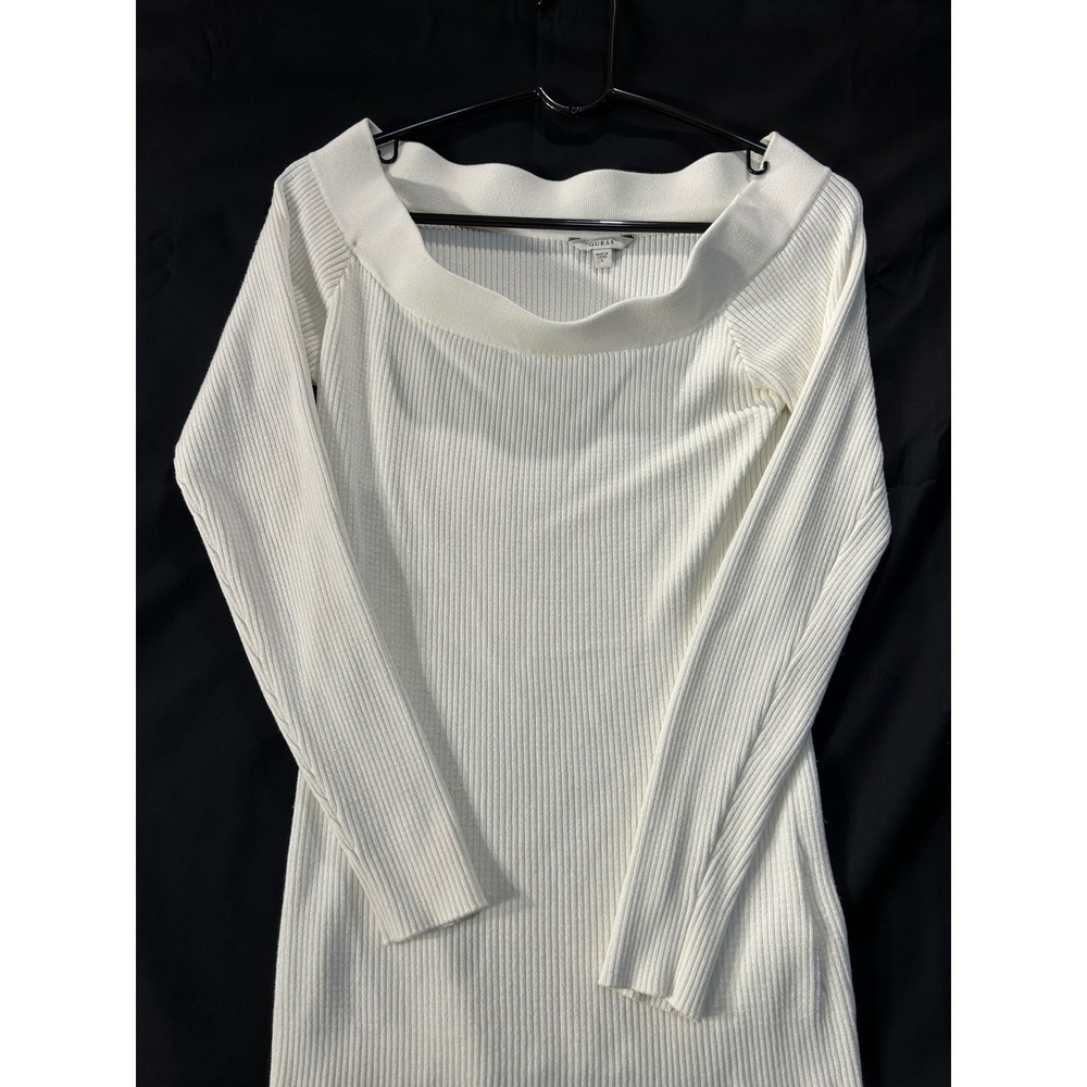 Guess Womens Off The Shoulder Ribbed Knit Long Sleeve Top Cream White Large